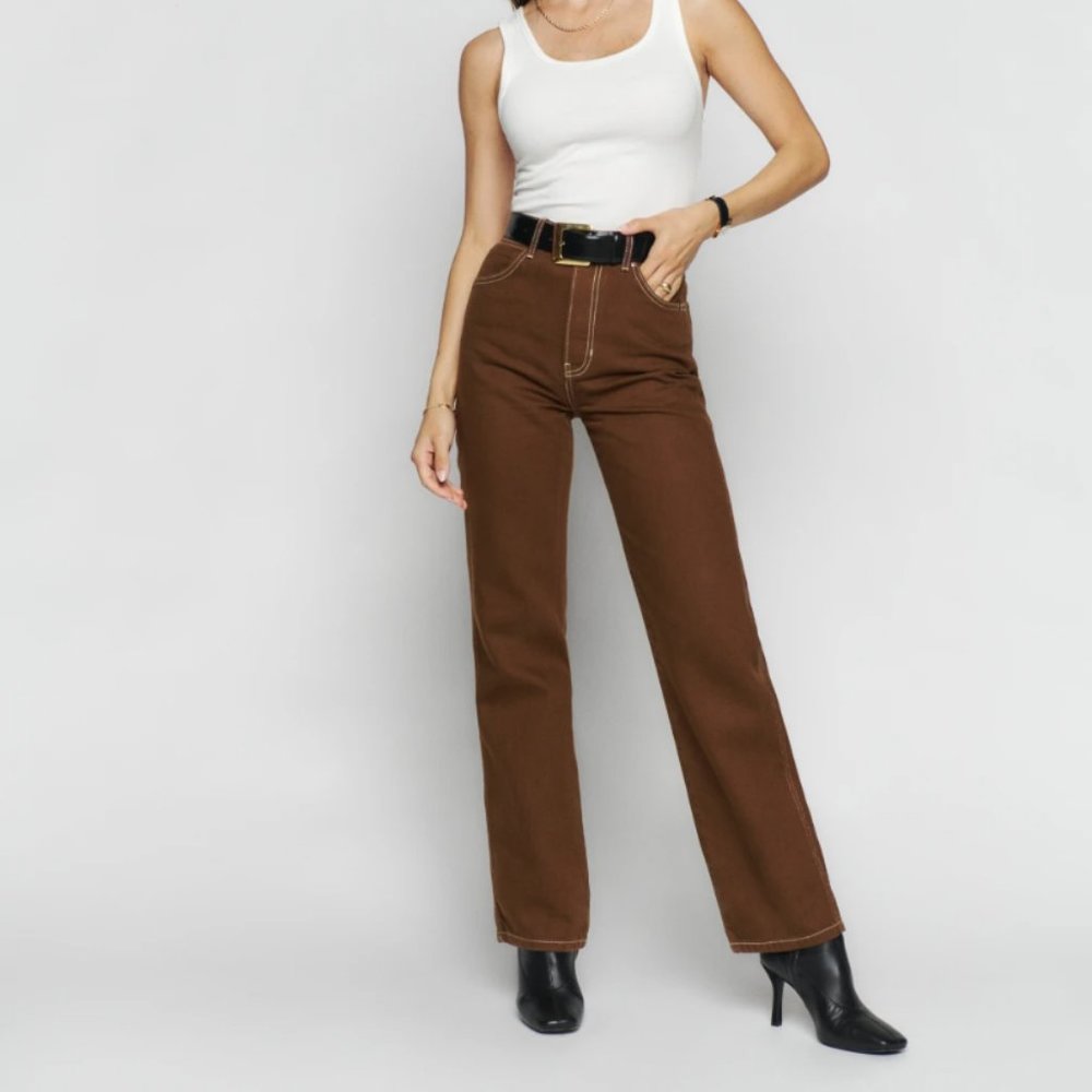 Reformation Cowboy High Rise Straight Jeans (Chocolate)